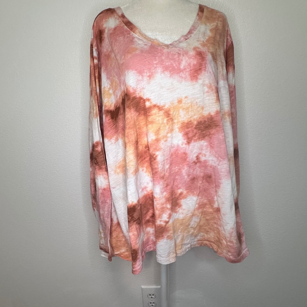 Sonoma Tie Dye Hippie Boho Long Sleeve Everyday Tee Women 3X Pink Orange